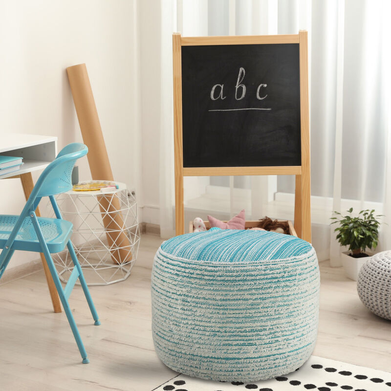 Durable Fabric Cylinder Striped Pouf Ottoman – Accent Floor Cushion for Living Room