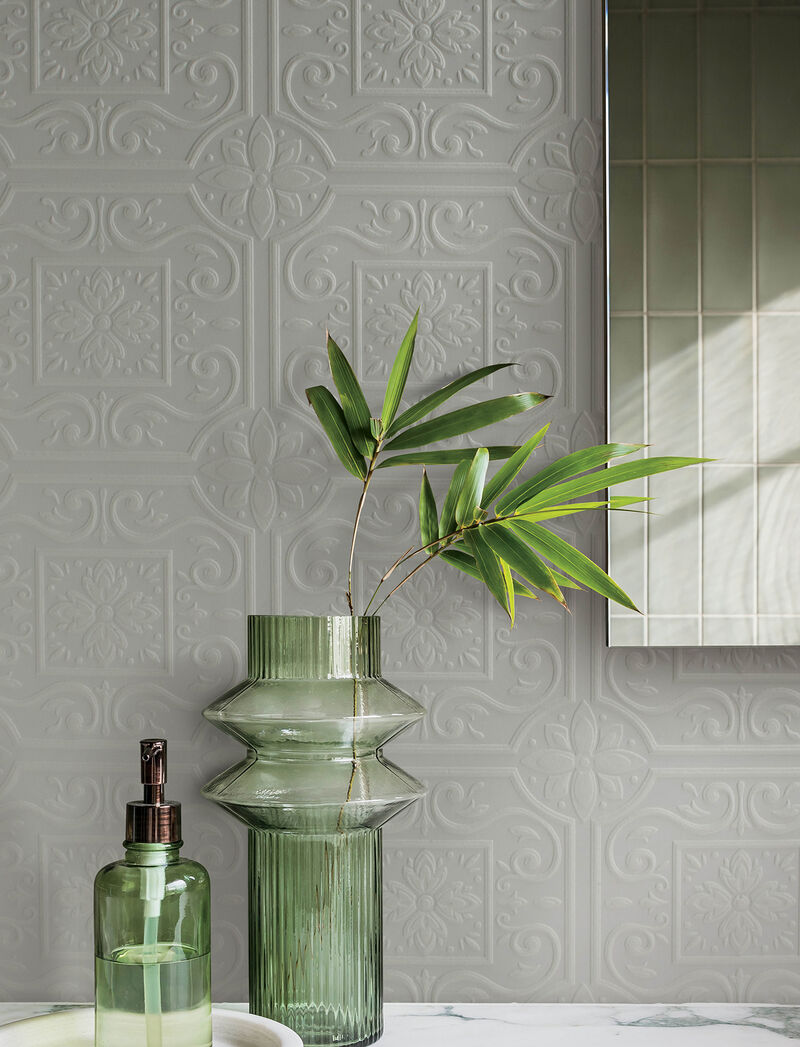 Ibold White Tin Ceiling Scroll Paintable Wallpaper image number 2