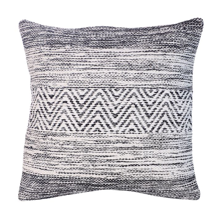 Cabe 18 X 18 Handcrafted Soft Cotton Accent Throw Pillow, Wavy Lined Pattern, Black, White- Benzara