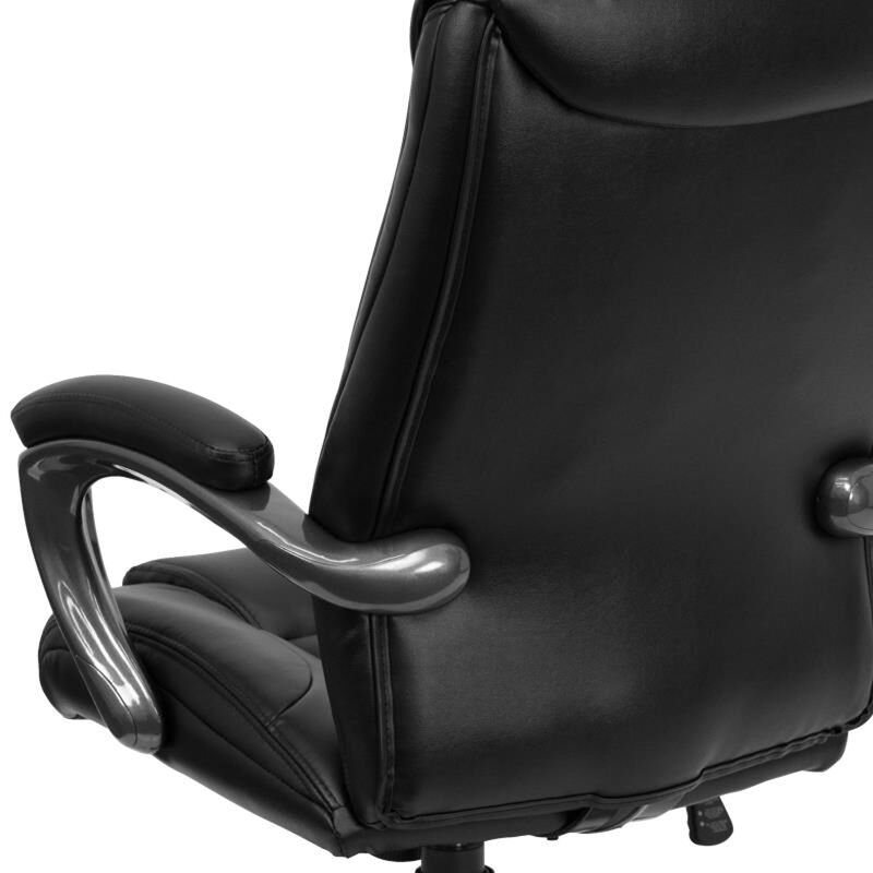 Oma High Back Black LeatherSoft Layered Upholstered Executive Swivel Ergonomic Office Chair with Smoke Metal Base and Arms image number 4