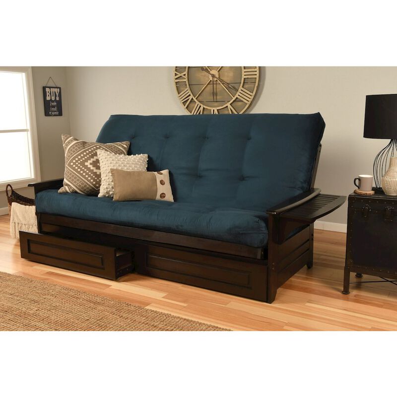 Phoenix Frame Queen-Espresso Finish-Suede Navy Mattress-Storage Drawers image number 1
