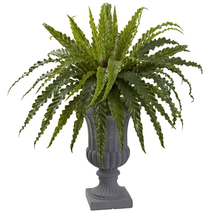Nearly Natural 30-in Birdsnest Fern with Urn