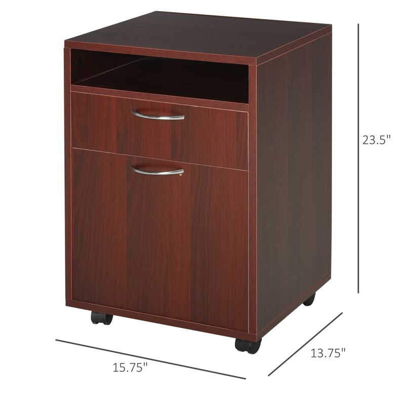 Brown Rolling File Cabinet: Mobile Printer Stand with Drawer for Office