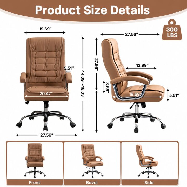 GOODSILO High Back Executive PU Leather Office Chair Ergonomic Swivel Desk Chair with Spring Seat, Chrome Arms, 350lbs Capacity for Home Office