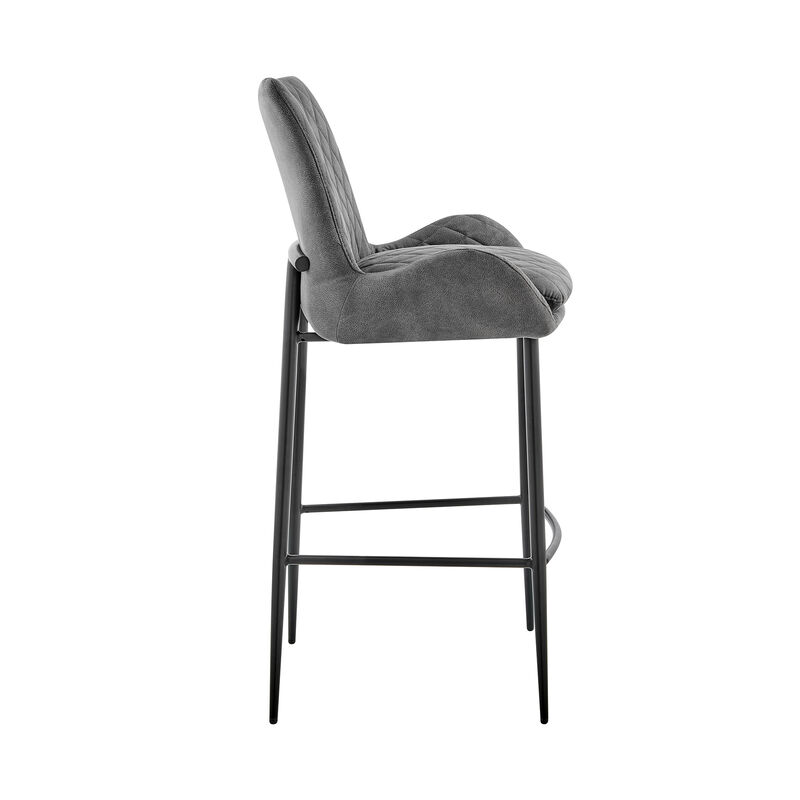 Panama Bar Height Bar Stool in Charcoal Fabric and Black Finish