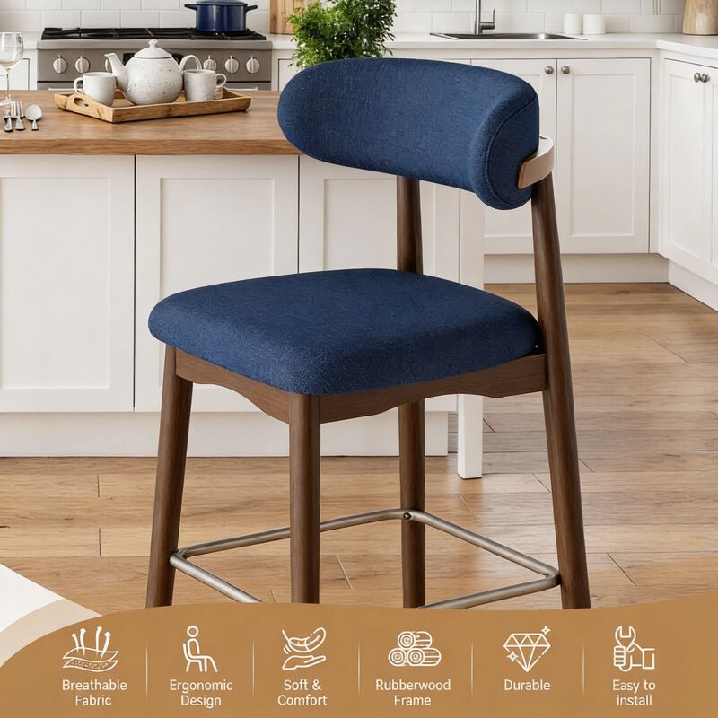Modern Metal Counter Height Bar Stools | Steady Rubber Wood Legs & Ergonomic Backrest, Non-Swivel Kitchen Island Chairs for Dining Room, Home Bar, Outdoor image number 3