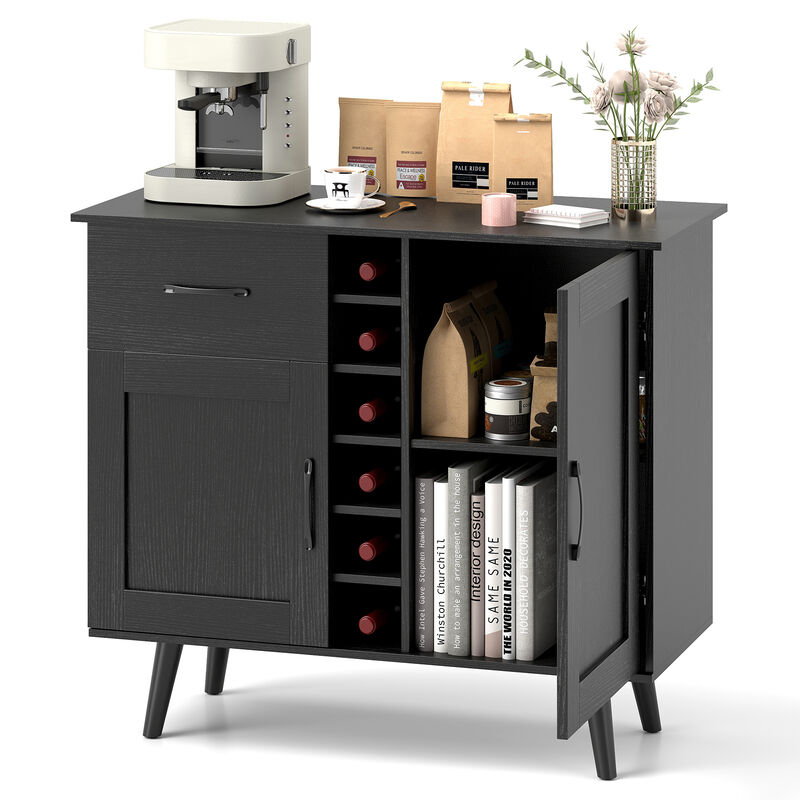 Wine Bar Buffet Cabinet with Storage and 6-Bottle Built-In Wine Rack