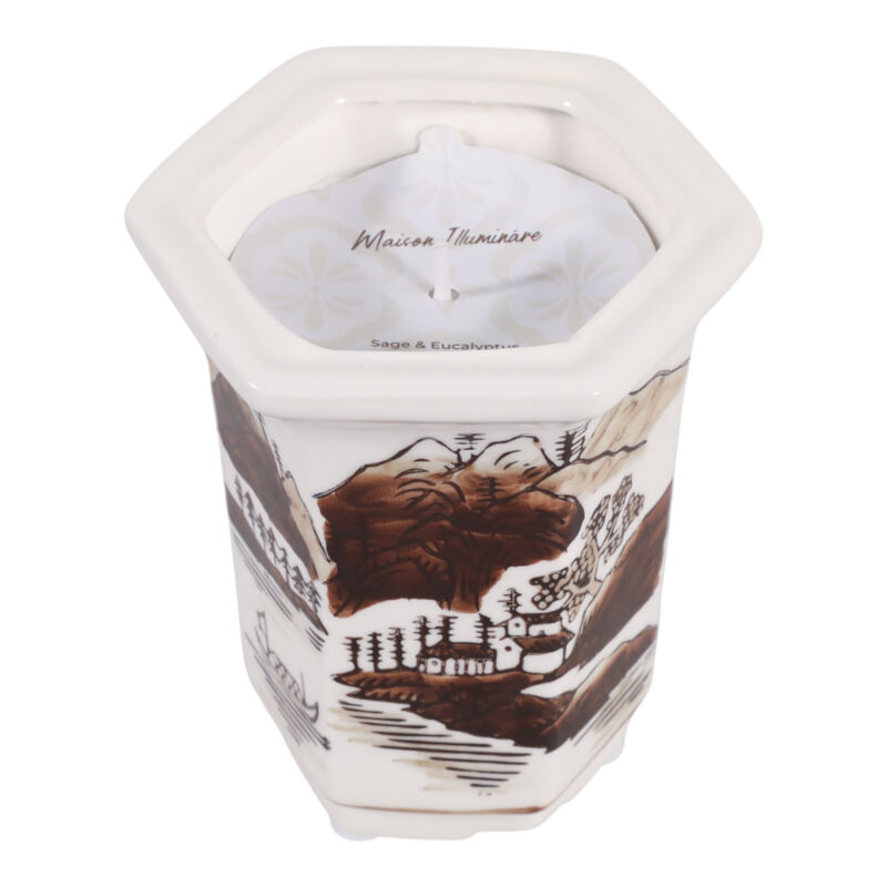 4", 6oz Chinoiserie Candle, Brown/white image number 3
