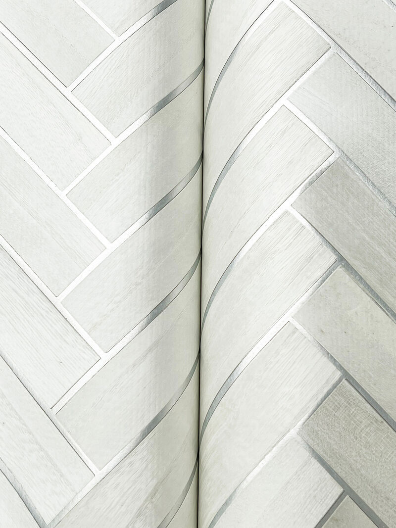 Herringbone Wood Veneer White Wallpaper (Set of 2) image number 2