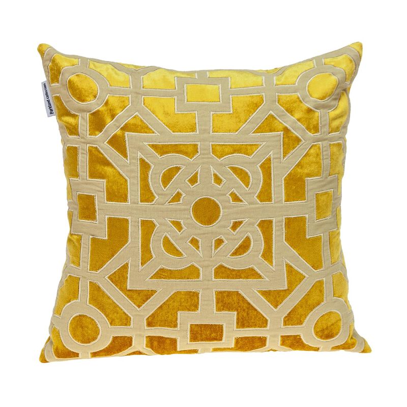 18" Yellow and Beige Transitional Square Throw Pillow