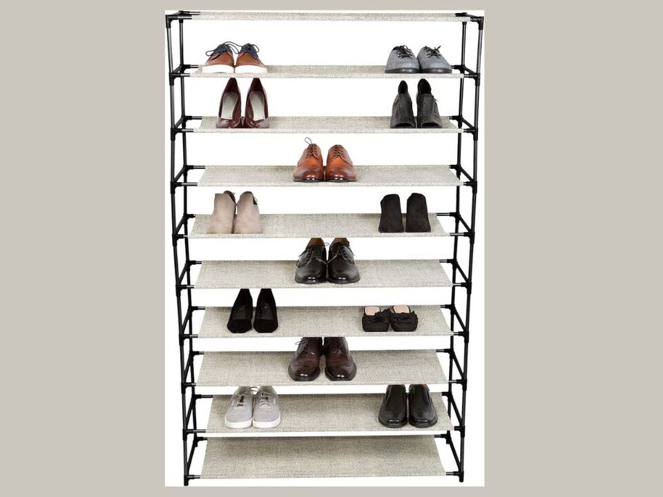 Shoe Rack 10 Tier 50 Pair Beige Freestanding Holds Up 100 Individual