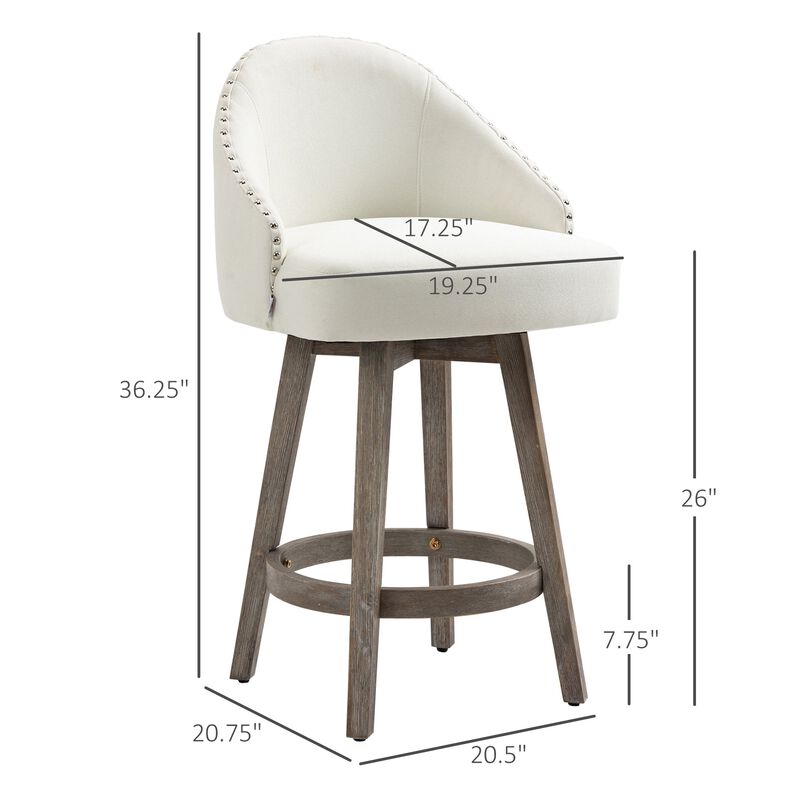Cream White Kitchen Seating: Linen Counter Stools with Nailhead Trim image number 2