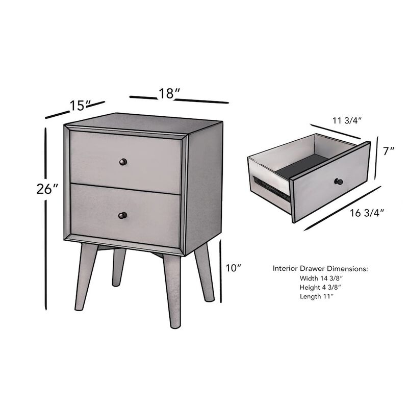 Alpine Furniture Flynn Mid Century Modern 2 Drawer Nightstand image number 5
