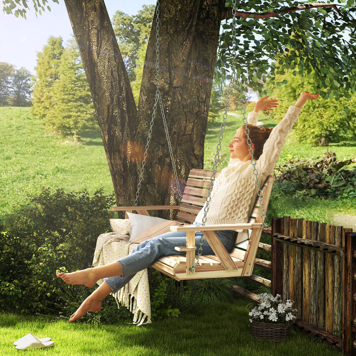 Hivvago 3-Seater Wooden Porch Swing with Cupholders