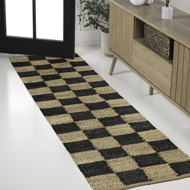 Theo Modern Farmhouse Woven Jute Checkerboard Area Rug