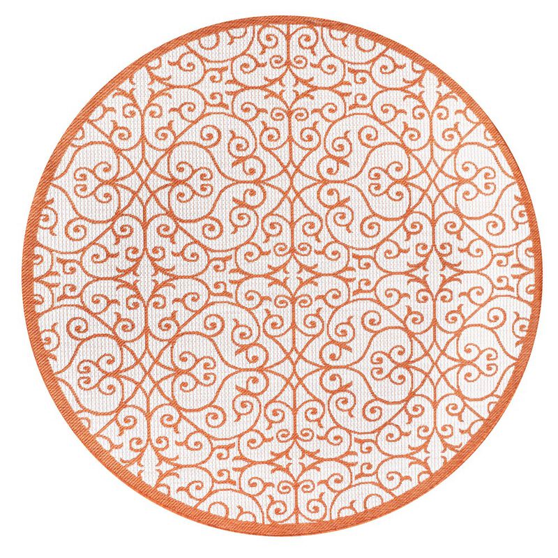 Madrid Vintage Filigree Textured Weave Round Indoor/Outdoor Area Rug