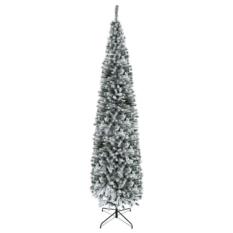 BreeBe 9ft Flocked Pencil Artificial Christmas Tree image number 0