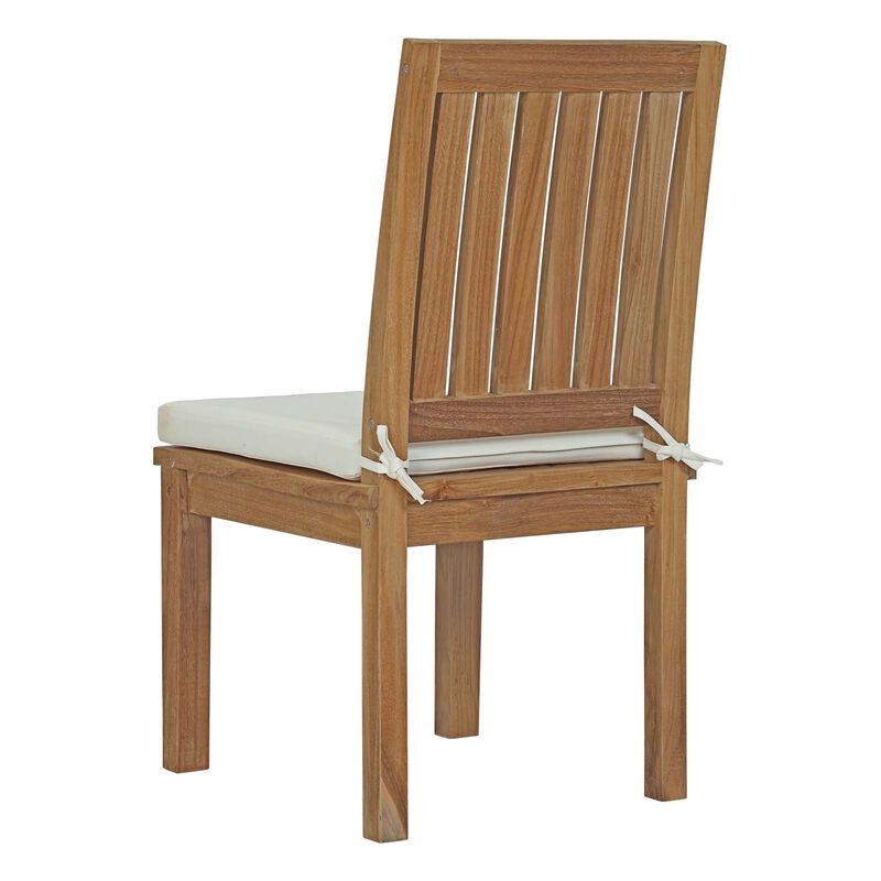 Modway EEI-2700-NAT-WHI Marina Premium Grade A Teak Wood Outdoor Patio, Dining Side Chair, Natural White