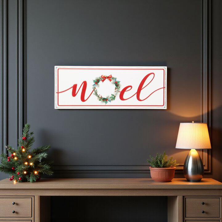 HomeRoots 7" X 19" White and Red Christmas Noel Metal Wall Decor