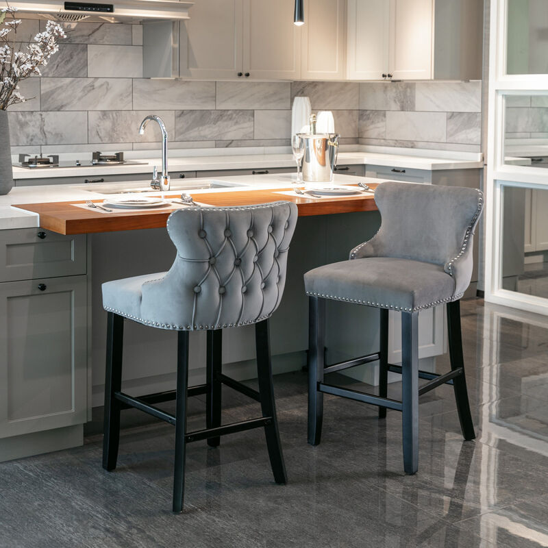 Streamdale Gray Velvet Wingback Bar Stools, Set of 2 image number 1