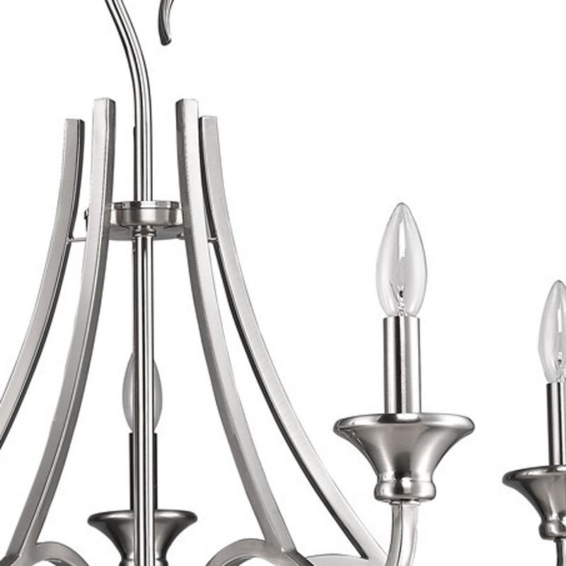 Hivvago Silver Candle Style Five Light Metal Dimmable Chandelier