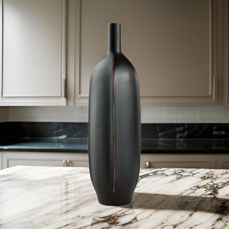 Troy 16 Inch Flower Vase, Home Decor Accessory Piece, Black Polyresin - Benzara