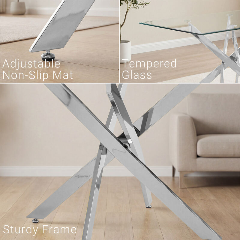 47.24 Inches Modern Rectangular Glass Table with Silver Frame image number 3