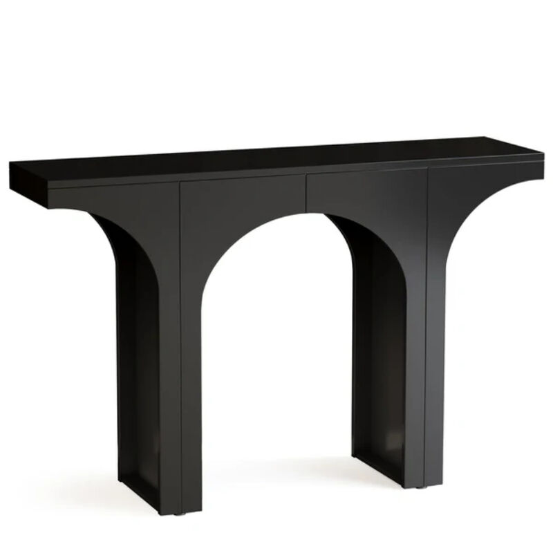 47 Inch Entryway Console Table, Wood Sofa Table with Arch Base-Black