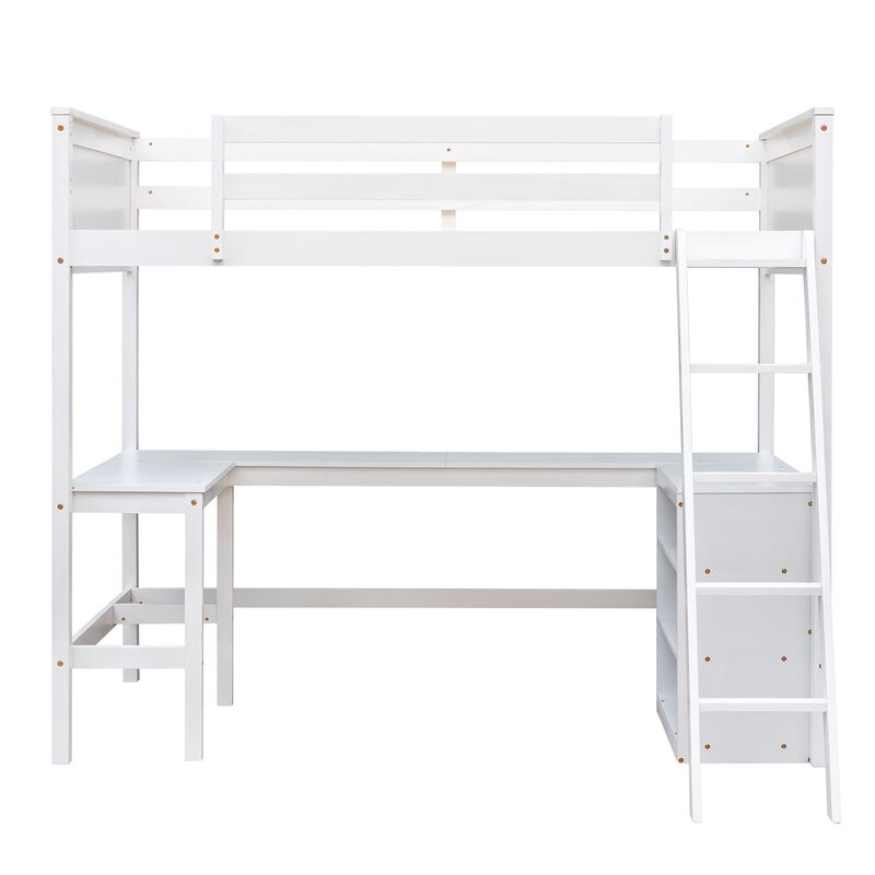 Merax Loft Bed with Shelves and Desk