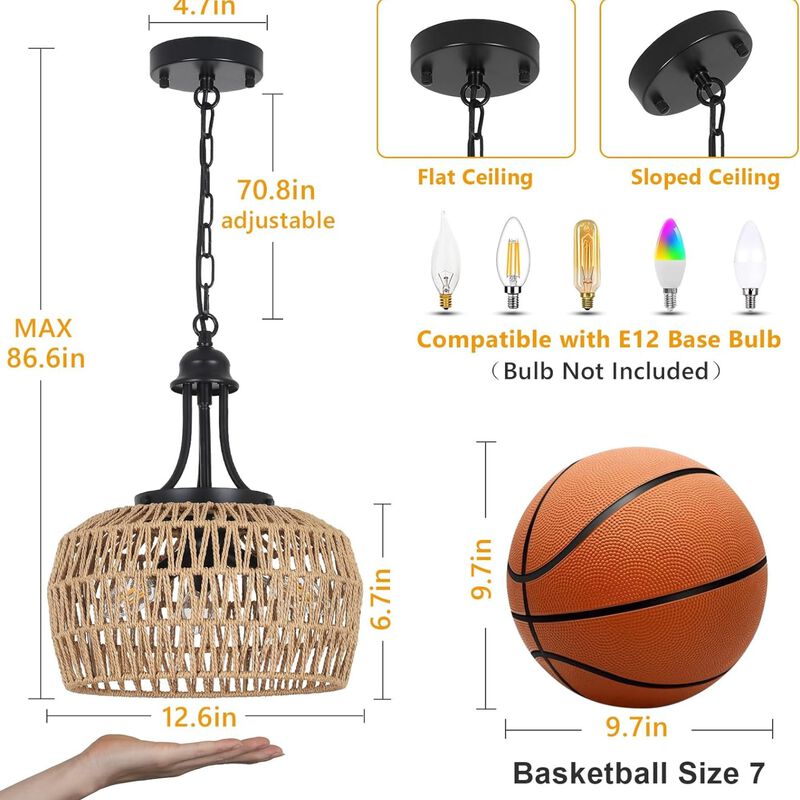 ELEMENT ACE 3-Light Boho Rattan Woven Ceiling Hanging Chandelier Pendant Light Fixture for Dining Room Kitchen Bedroom Island Hallway Entryway image number 2