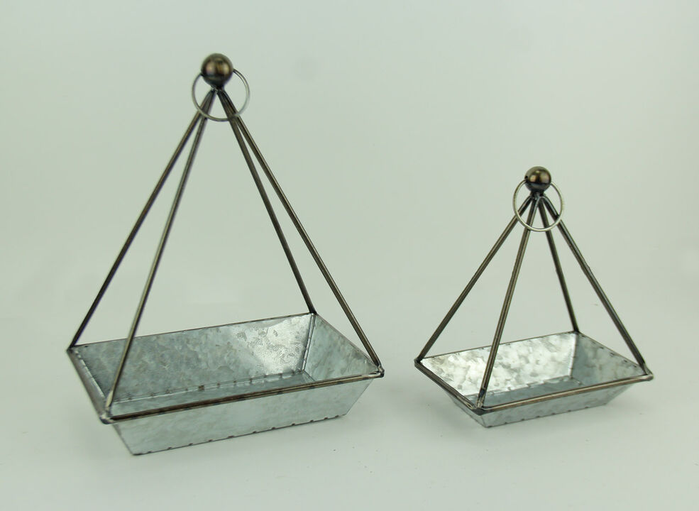 Galvanized Metal Standing or Hanging Indoor Outdoor Planters Set of 2