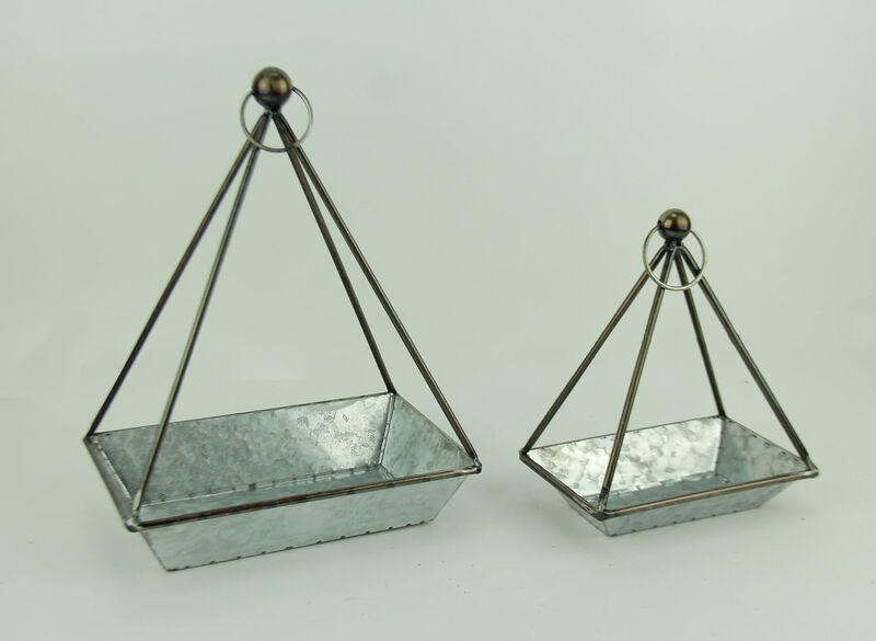 Galvanized Metal Standing or Hanging Indoor Outdoor Planters Set of 2 image number 1