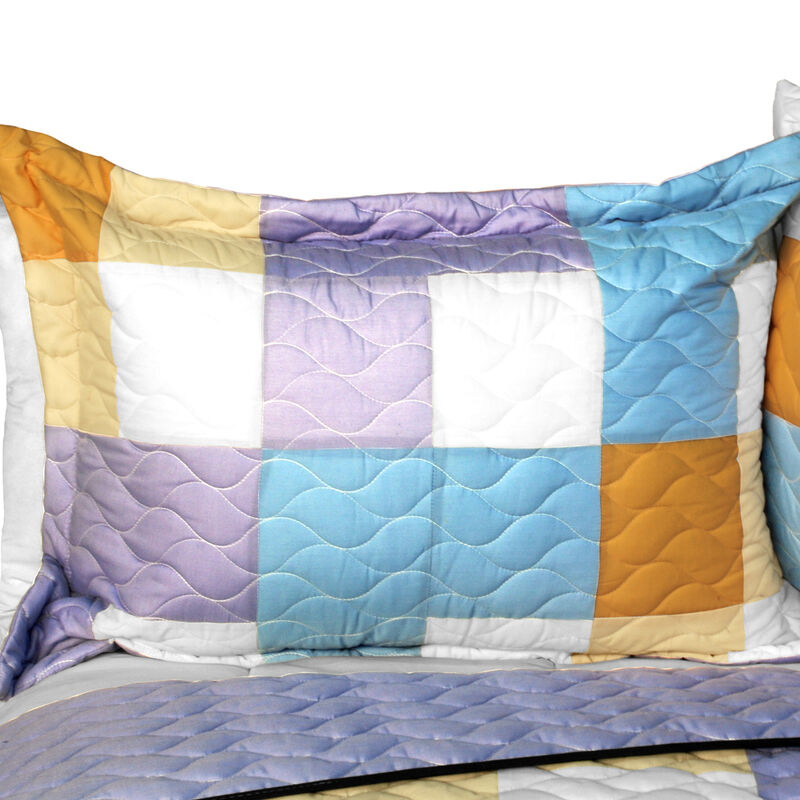 Vermicelli-Quilted Patchwork Quilt Set 3-Piece with Matching Pillow Shams image number 2