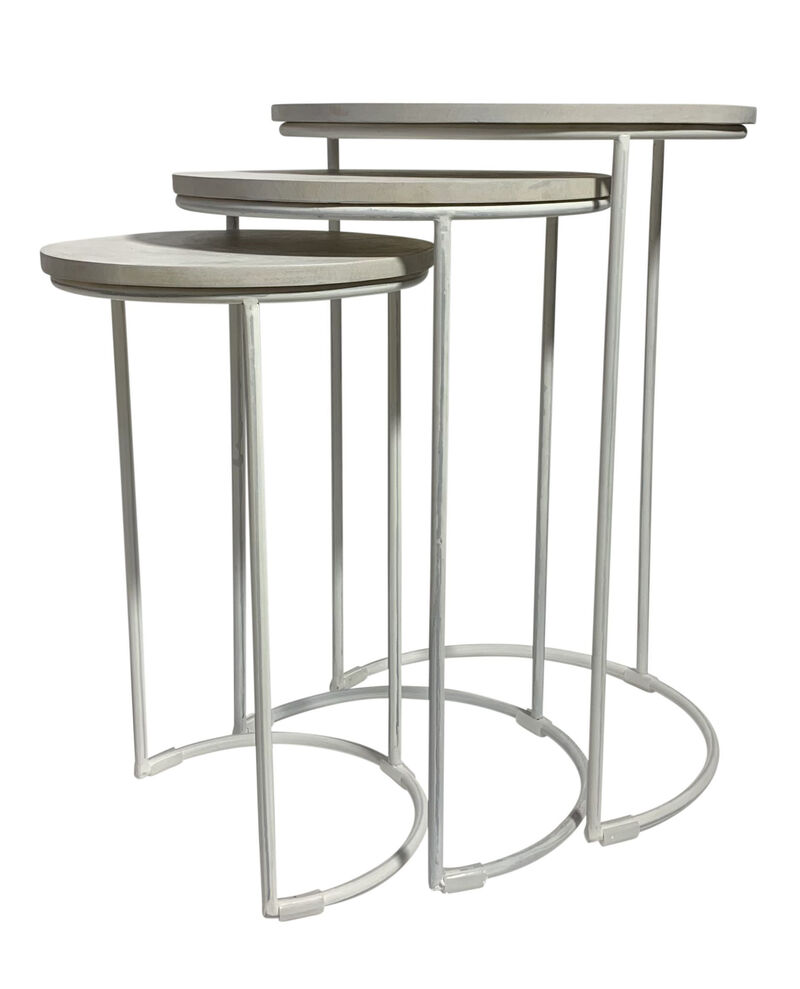 HomeRoots Set of Two White Solid Wood and Metal Round Frame Nested Tables image number 0