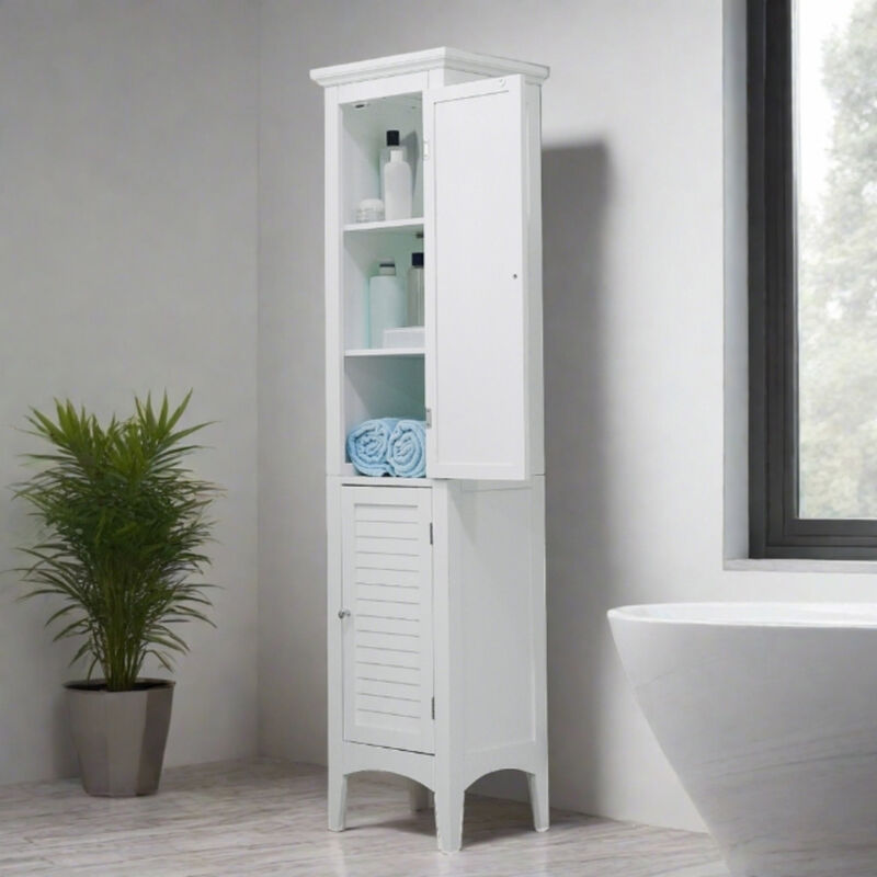 Glancy Freestanding Linen Tower with Two Faux Louvered Doors, White image number 1