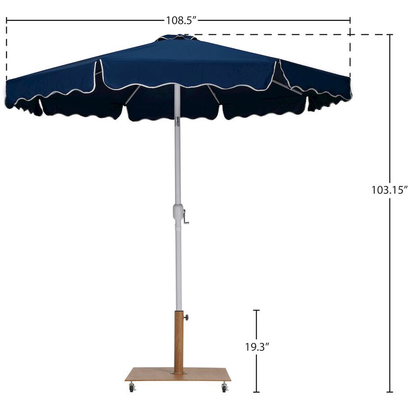 Meridian Furniture Amalfi Navy With Cream Piping / Teak Metal Patio Umbrella with Base Sets
