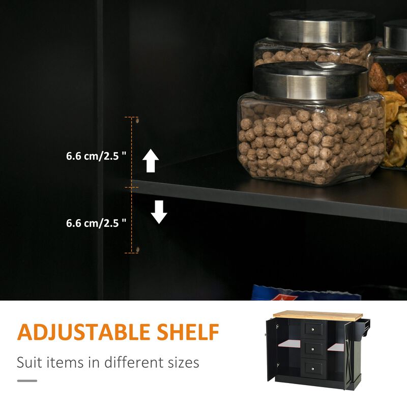 Black Farmhouse Kitchen Aid: Mobile Island with Barn Doors & Drawers