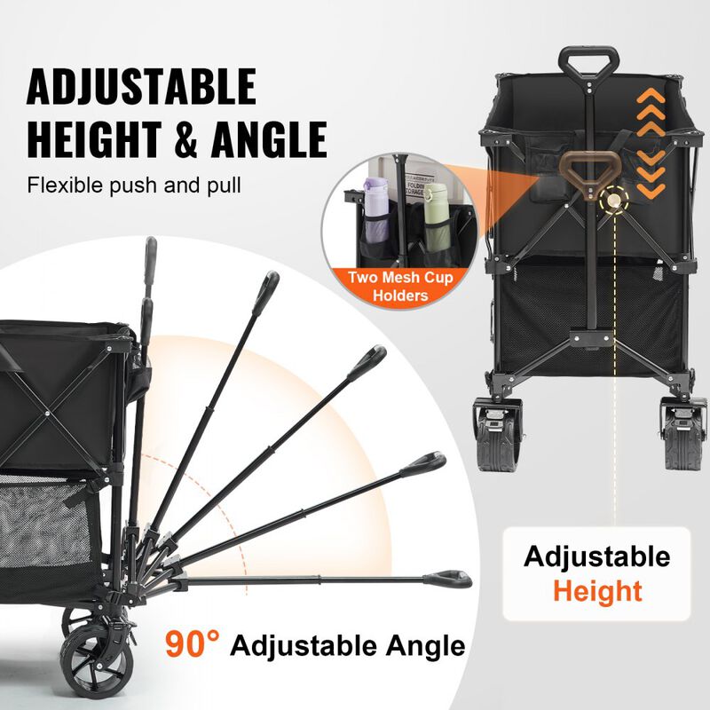 Folding Double Decker Utility Wagon Cart with All-Terrain Wheels for Beach, Garden & Camping-Black image number 6