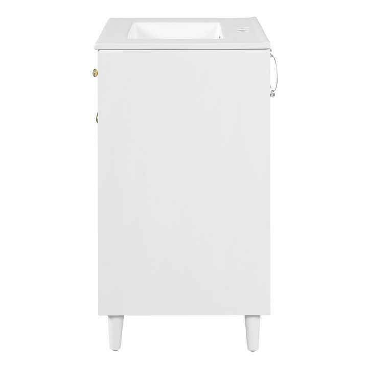 ELEMENT ACE 30 Inch Bathroom Vanity with Integrated Ceramic Sink, Sturdy Solid Wood Frame Storage Cabinet with Adjustable Shelf, Tip-Out Drawer and Rattan Front Panels