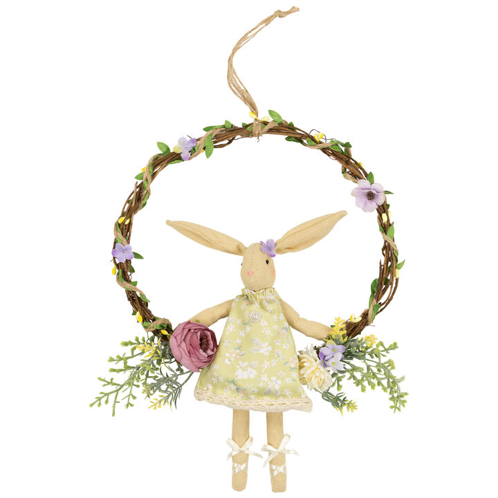 Girl Bunny Artificial Floral Easter Wreath - 10" - Green