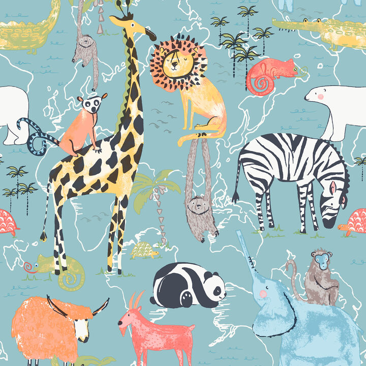 Safari Animals Blue Jungle Friends Wallpaper