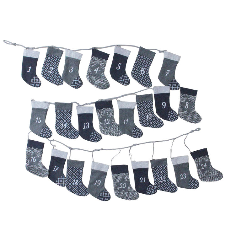 96' Blue and Gray Countdown Christmas Stocking Garland - Unlit