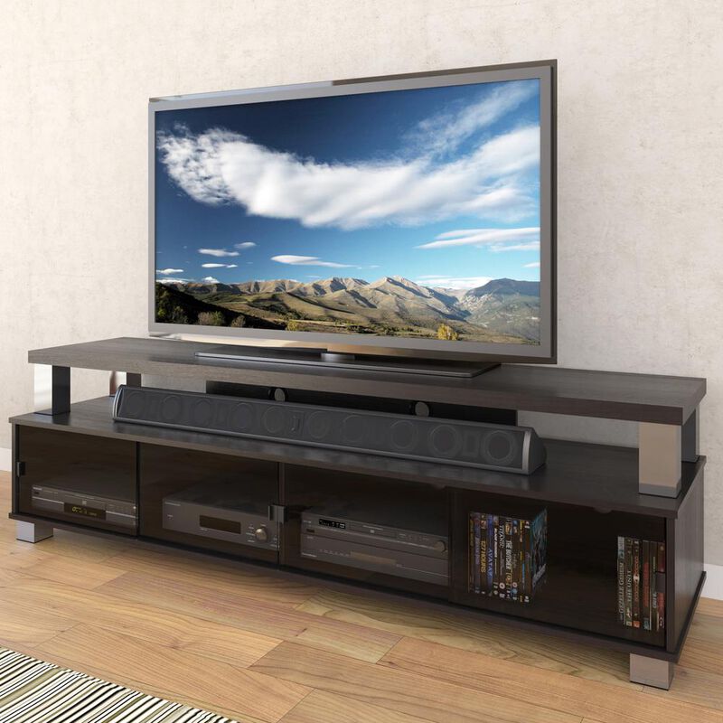 CorLiving Bromley Two Tier TV Bench in Ravenwood Black, for TVs up to 80