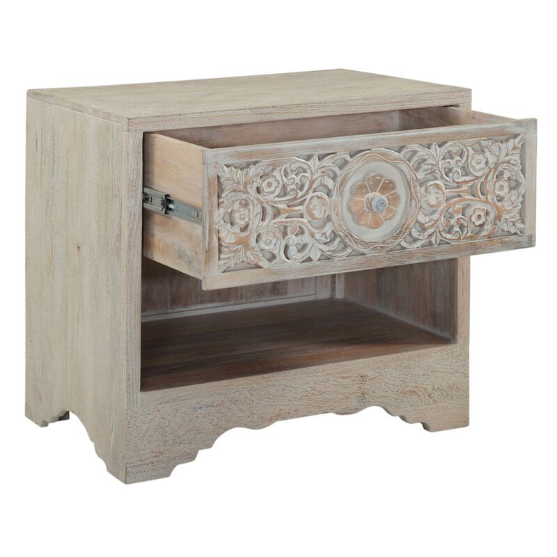 World Interiors Haveli 26" Plinth Base Nightstand in Carved Heirloom White image number 2