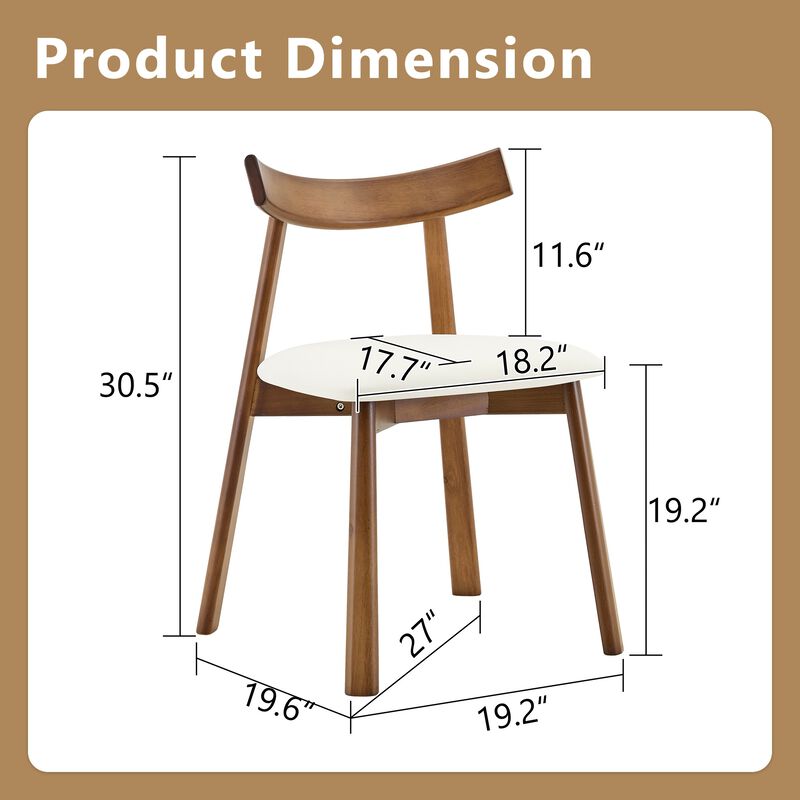 Whisen 2-Pack Solid Wood Dining Chairs with Curved Backrest, PU Leather Upholstered Chairs for Dining Room, Kitchen, Living Room image number 9