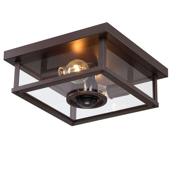 12 in. Motion Sensor Modern Farmhouse 2-Light Outdoor Flush Mount Ceiling Light