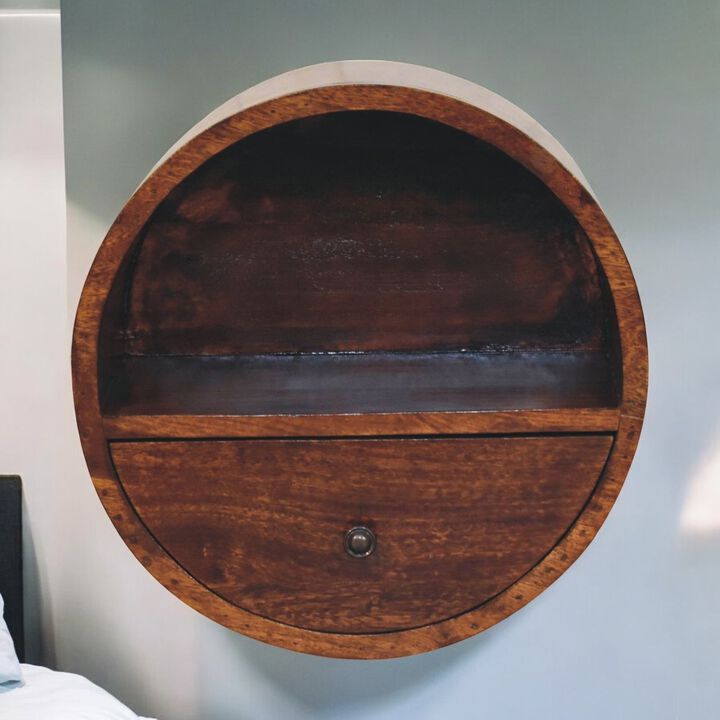 Floating Circle Chestnut Bedside