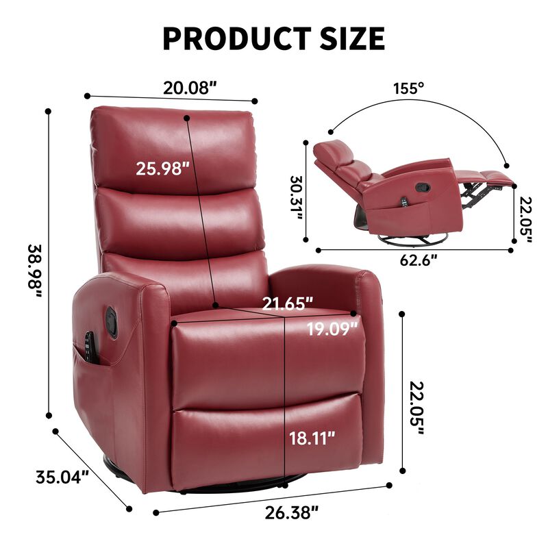 Faux Leather Manual Recliner Chair Swivel Rocker Recliner with Heat & Massage image number 2