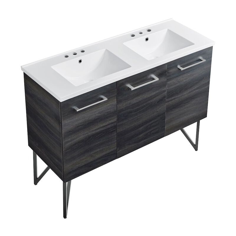 48 in. Black Walnut, Double Basin Bathroom Vanity, 3-Hole Ceramic Sink Top image number 1