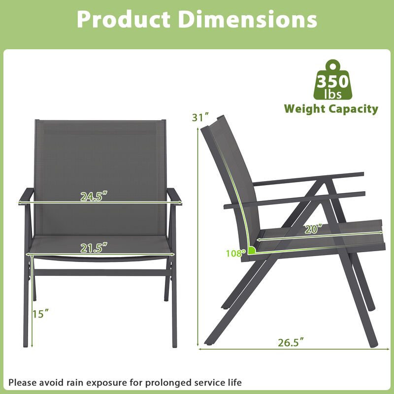 2-Piece Outdoor Dining Chairs with Mesh Fabric and Metal Frame &ndash; Grey image number 2
